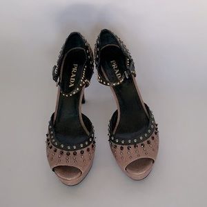 Prada Studded Pink Black Platform Heel size 8